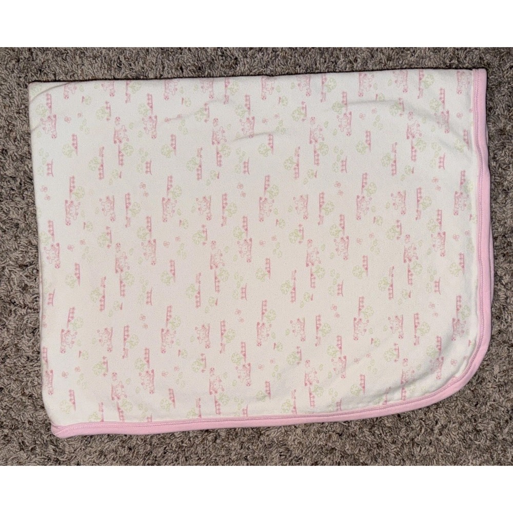 Gerber Organic Baby Blanket Pink White Green‎ Bunny Rabbit Floral Flower Tree